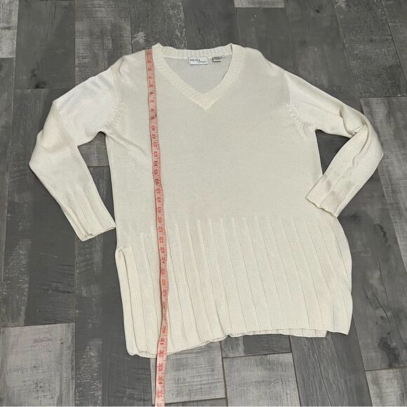 Vtg 80s 90s Spiegel Oversized V Neck Ivory Split Hem Ribbed Shine Sweater M - Picture 7 of 10